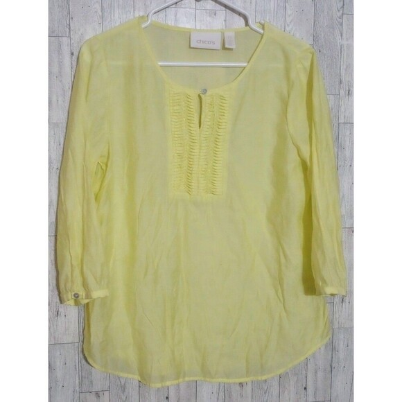 Chico's  Pop-over Top/Tunic‎ Yellow Spring Lightweight Size 0 (Small 4) - Picture 1 of 4